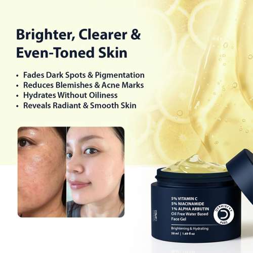 Dermistry: Vitamin C Oily Skin Moisturizer Face Gel with Niacinamide Alpha Arbutin for Glowing Skin 50ml