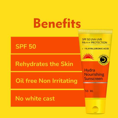 Dermistry: SPF 50 UV Sunscreen 1% Hyaluronic Acid Sun Care For Dry Oily Sensitive Skin Children Kids 50ml