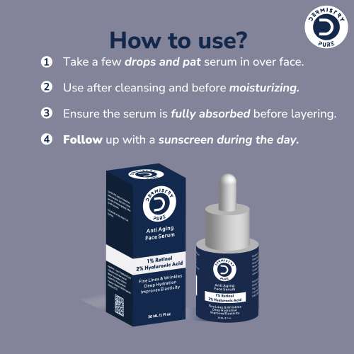 Dermistry: 1% Retinol Hyaluronic Acid Anti Aging Day Night Face Serum For Ageing Dark Circle Wrinkles 30ml