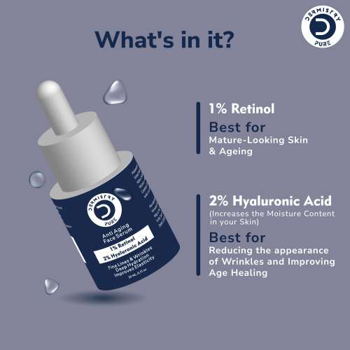 Dermistry: 1% Retinol Hyaluronic Acid Anti Aging Day Night Face Serum For Ageing Dark Circle Wrinkles 30ml