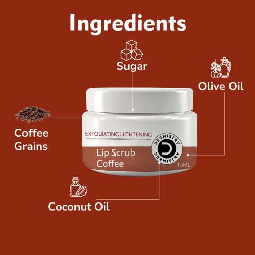 Dermistry: Coffee Lip Scrub Balm For Lightening Pigmentation Dark Pigmented Dry Chapped Lips 15ml