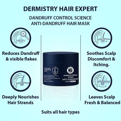 Dermistry: Anti Dandruff Hair Mask Piroctone Climbazole & ZPTO Treatment for Flakes Dry Itchy Scalp 200ml
