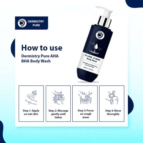 Dermistry: 5% AHA 2% BHA Exfoliating Body Wash for D Tan Detan Removal for Men Women All Skin Types 200ml