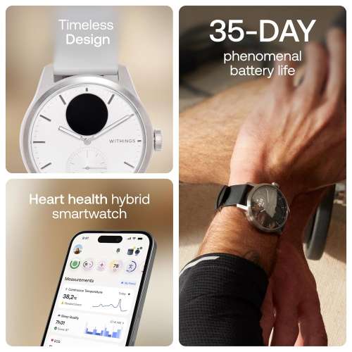 Withings: ScanWatch 2, Heart Health Hybrid Smartwatch for Men & Women 42mm, White