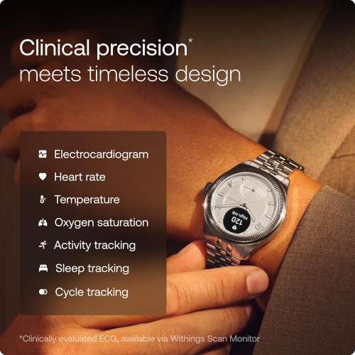 Withings: ScanWatch Nova Brilliant, Heart Health Hybrid Unisex Smartwatch, Silver