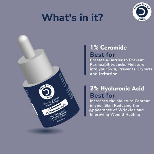 Dermistry: 1% Ceramides Hyaluronic Barrier Repair Moisturizer Face Serum for Hydration Dry Oily Skin 30ml