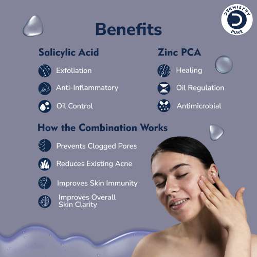 Dermistry: Pure 2% Salicylic Acid 2% Zinc Face Serum For Oily Acne Prone Skin Black & Whitehead Scars 30ml