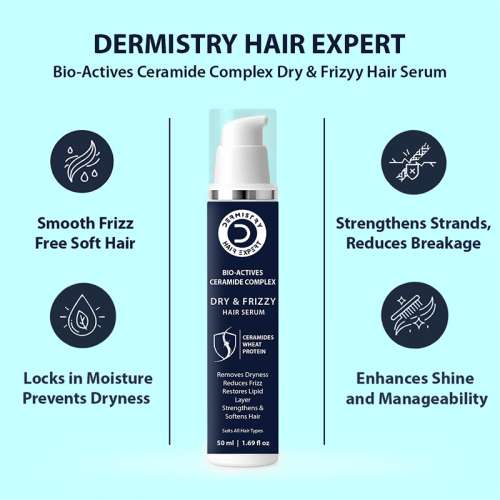 Dermistry: Dry & Frizzy Hair Serum with Ceramides Protein for Smoothening Hydrating & Frizz Control 50ml
