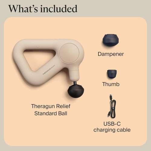 Therabody: TheraGun Relief Handheld Percussion Massage Gun - Easy-to-Use, Comfortable & Light Personal Massager for Every Day Pain Relief Massage Therapy in Neck, Back, Leg, Shoulder and Body (Sand)