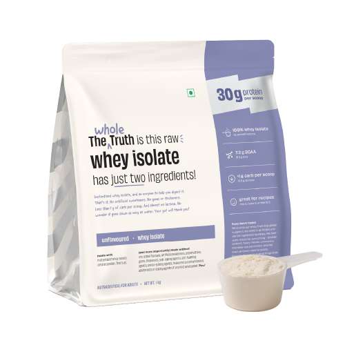 The Whole Truth: Whey Protein Isolate Unflavoured 1 kg (2.2 lbs)  30g Protein per scoop  7.7g BCAA  100% Authentic Whey & No Adulteration  Improved Strength, Faster Recovery & Muscle Building