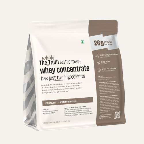 The Whole Truth: Whey Protein Concentrate Unflavoured 1 kg (2.2 lbs)  26g Protein per scoop  6.4g BCAA  100% Authentic Whey & No Adulteration  Clean and Light  Muscle Building  Vegetarian