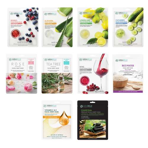 Mirabelle: Glossy skin facial sheet mask Pack of 10 