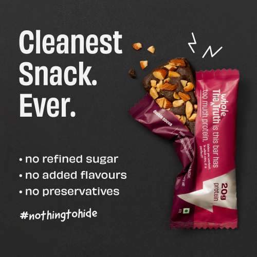 The Whole Truth: High Protein Double Cocoa 20g Protein Bar - Pack of 5 x 67g each - No Preservatives - No Artificial Flavours - All Natural