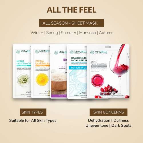 Mirabelle: Bright Skin Facial Sheet Mask Pack of 5