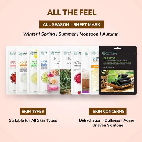 Mirabelle: Glossy skin facial sheet mask Pack of 10 