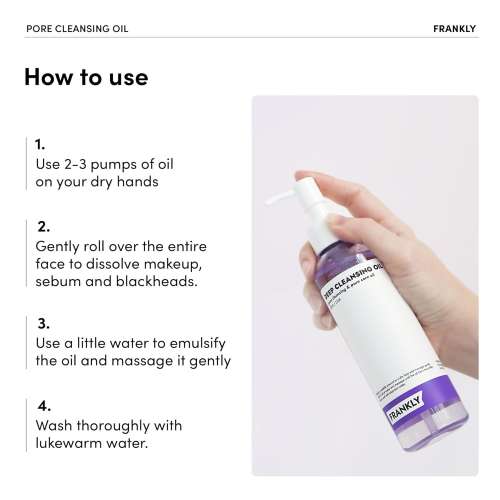 Frankly: Deep Cleansing Oil | Pore Cleansing | BHA | LHA | Blackhead Removal | Hyaluronic Acid | Makeup Remover | Korean Skincare | 200ml