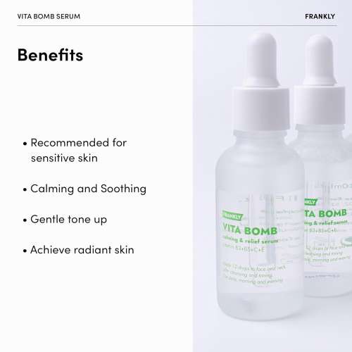 Frankly: Vita Bomb Serum | Vitamin B3 B5 | Calming | Sensitive Skin | Dark Spot Care | Hydration | Antioxidant | Korean Skincare | 30ml
