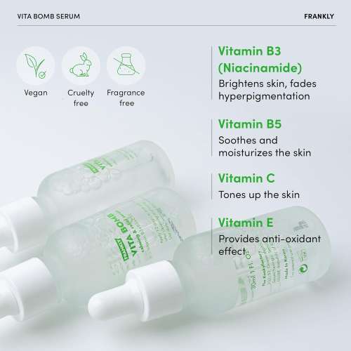 Frankly: Vita Bomb Serum | Vitamin B3 B5 | Calming | Sensitive Skin | Dark Spot Care | Hydration | Antioxidant | Korean Skincare | 30ml