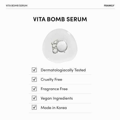 Frankly: Vita Bomb Serum | Vitamin B3 B5 | Calming | Sensitive Skin | Dark Spot Care | Hydration | Antioxidant | Korean Skincare | 30ml