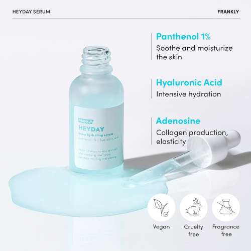 Frankly: Heyday Serum | Deep Hydration | 1.125% Panthenol | Hyaluronic Acid | Barrier Repair | Anti-Aging | Plumping | Korean Skincare | 30ml