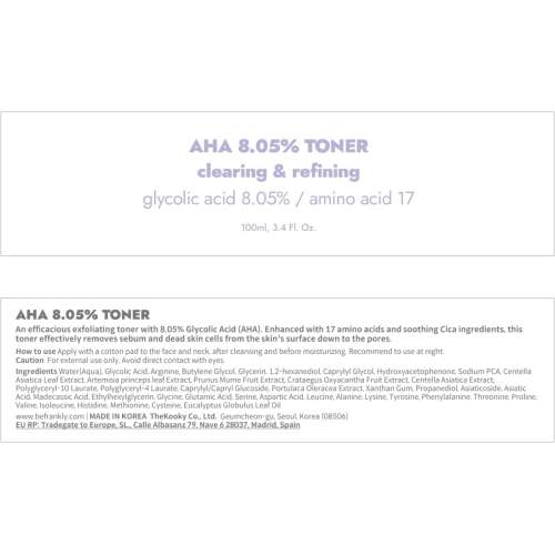 Frankly: AHA 8% Toner | Chemical Exfoliant | Glycolic Acid | Pore Refining | Skin Texture | Dead Skin Removal | Korean Skincare | 100ml