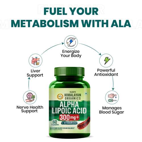 Vlado's Himalayan Organics: Alpha Lipoic Acid 300mg | Boost Liver Function, Healthy Blood Sugar, Antioxidant | Good For Nerves And Heart Functioning - 60 Veg Capsules