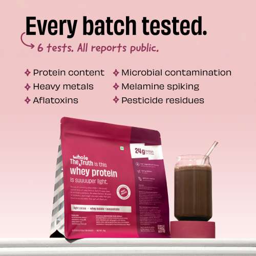 The Whole Truth: Whey Protein Isolate+Concentrate  Light Cocoa 1 kg (2.2 lbs)  24g Protein/Scoop  6.6g BCAA  100% Authentic Whey & No Adulteration  Clean, Light & Easy to Digest