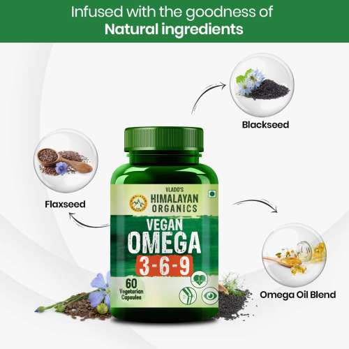 Vlado's Himalayan Organics: Omega 3 6 9-2000mg/Serving I Vegetarian Omega 3 Supplement I Support Muscle,Bone,Heart & Skin - No Burps, No Fish Oil Used Capsules for Men & Women- 60 Capsules