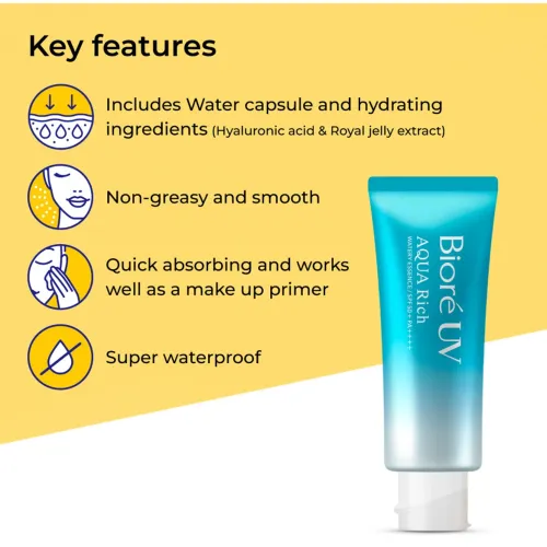 Biore: UV Aqua Rich Watery Essence Sunscreen SPF 50+ PA++++ - m | UV Protection | Lightweight Finish | Hydrating | Daily Defense | 50g
