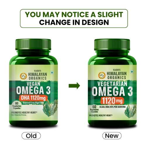 Vlado's Himalayan Organics: Vegetarian Omega 3 - 1120 MG Supplement | 3X Strength | Veg DHA | Vegetarian Omega 3 | Algal DHA | Plant Based | No Fish oil Used I Healthy Heart, Joints & Eyes I Omega Capsules for Men & Women- 60 Veg Capsules