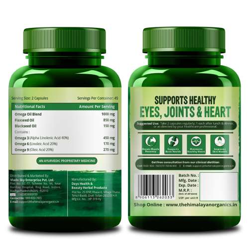 Vlado's Himalayan Organics: Omega 3 6 9-2000mg/Serving I Vegetarian Omega 3 I Source from Flax Seed I Support Muscle,Bone,Heart & Skin - No Fish Burps Oil Used Capsules for Men & Women- 90 Capsules