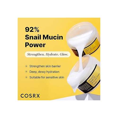 COSRX: Snail Mucin 92  All In One Cream | Deep Hydration | For Skin  Moisturising | Snail Mucin | Barrier Repair | 100g