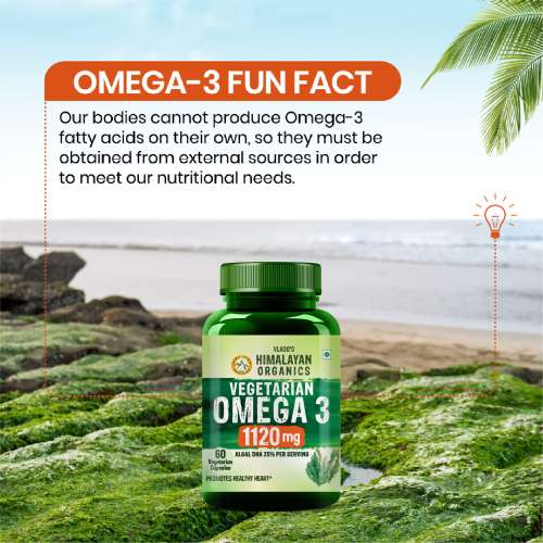 Vlado's Himalayan Organics: Vegetarian Omega 3 - 1120 MG Supplement | 3X Strength | Veg DHA | Vegetarian Omega 3 | Algal DHA | Plant Based | No Fish oil Used I Healthy Heart, Joints & Eyes I Omega Capsules for Men & Women- 60 Veg Capsules
