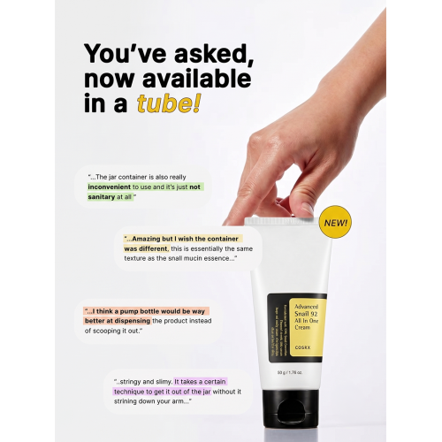 COSRX: Advanced Snail 92 All in one Cream | Healthy glow | Anti-aging | Rejuvenation & maintenance | Korean Skincare | Snail Mucin | Barrier Repair | 50gm