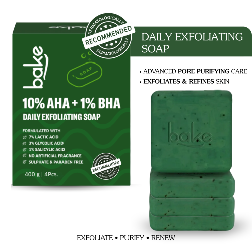 Bake Cosmetics: 10% AHA + 1% BHA Scrub Treatment Soap with Lactic Acid For Clogged Pores, Exfoliation, Strawberry Skin & Bright Underarms Pack of 4(100gm x 4)