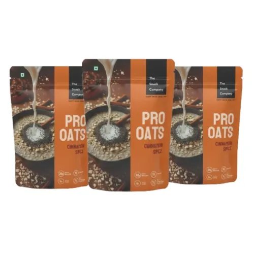 The Snack Company: Protein Oats Pack of 3- Cinnamon Spice | 20g Protein | 6.49g Fibre | No Soy | Whey & Milk Protein Blend 180gm