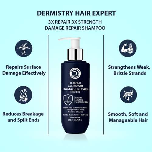 Dermistry: Damage Repair Shampoo Sulphate Free Keratin Protein for Breakage Control Dry Damaged Hair 200ml