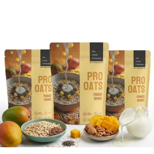 The Snack Company: Protein Oats Pack of 3- Mango Shake | 20.46g Protein | 6.14g Fibre | No Soy | Whey & Milk Protein Blend 180gm