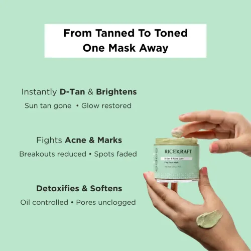 Ricekraft: De Tan & Acne Care Matcha Clay Face Mask with Rice & Salicylic Acid 100gm