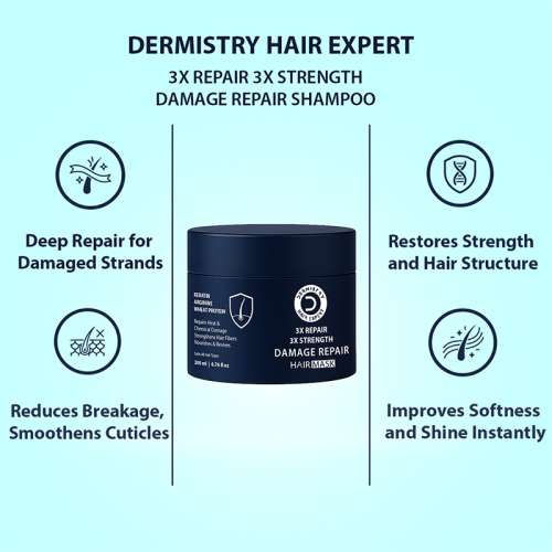 Dermistry: Keratin Argan Oil Protein Hair Mask for Damage Repair Breakages Split Ends Dry Dull Hair 200ml