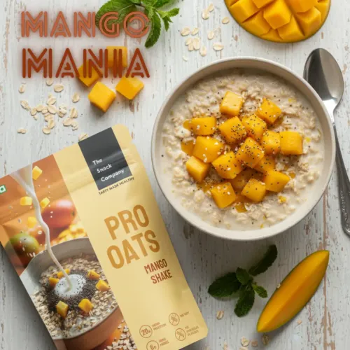 The Snack Company: Protein Oats Pack of 3- Mango Shake | 20.46g Protein | 6.14g Fibre | No Soy | Whey & Milk Protein Blend 180gm