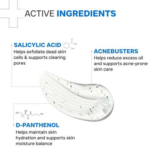 Dermatouch: Oily Skin Gentle Face Wash with Salicylic Acid & AcneBusters Daily Cleanser for Excess Oil, Acne & Clogged Pores | pH Balanced Formula for Combination to Oily & Acne-Prone Skin | 100gm