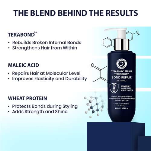 Dermistry: Sulphate Free Bond Repair Shampoo TeraBond Maleic Acid Protein for Dry Dull Damaged Hair 200ml