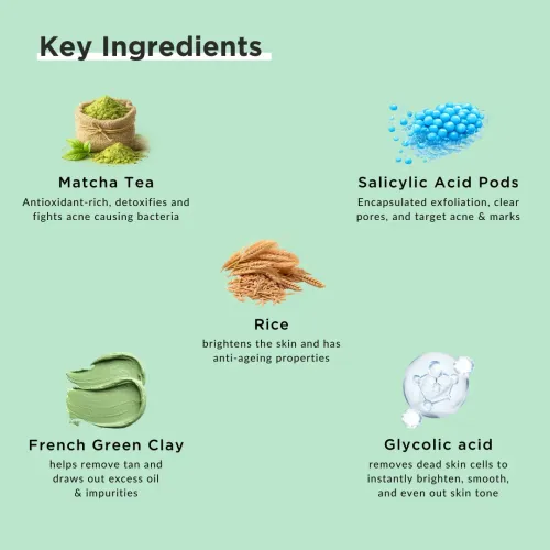 Ricekraft: De Tan & Acne Care Matcha Clay Face Mask with Rice & Salicylic Acid 100gm