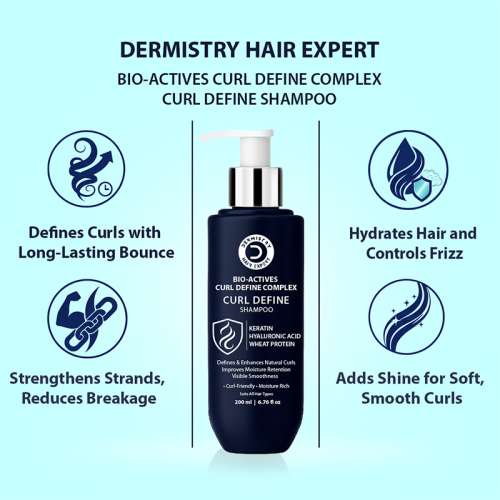 Dermistry: Curl Defining Shampoo Hyaluronic Acid Keratin for Hydration Curly Hair Frizz Control 200ml