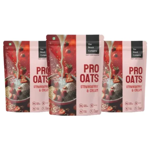 The Snack Company: Protein Oats Pack of 3 - Strawberry & Cream | 20.41g Protein | 6.37g Fibre | No Soy | Whey & Milk Protein Blend 180gm
