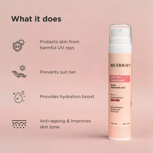 Ricekraft: Rice and Hyaluronic Acid SPF 50+ PA++++ Korean Sunscreen 55gm