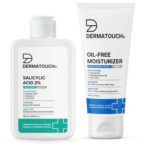 Dermatouch: Acne Restore Duo for Oily & Acne-Prone Skin | Salicylic Acid 2% Face Wash 100ml + Oil-Free Moisturiser 50gm | Acne & Oil Control, Hydration & Visible Glow | Dermatologically Tested 