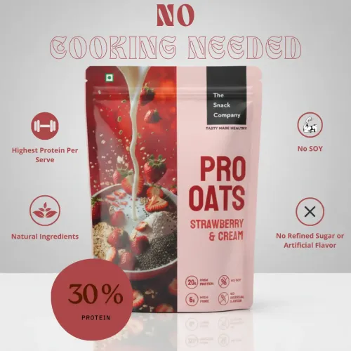 The Snack Company: Protein Oats Pack of 3 - Strawberry & Cream | 20.41g Protein | 6.37g Fibre | No Soy | Whey & Milk Protein Blend 180gm
