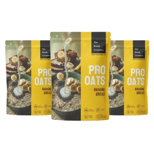 The Snack Company: Protein Oats Pack of 3 - Banana Bread | 20g Protein | 6g Fibre | No Soy | Whey & Milk Protein Blend 180gm